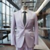 lavender suit displayed against historic belgian architecture