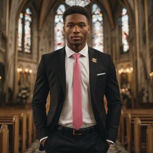 man in formal attire against urban backdrop outdoors