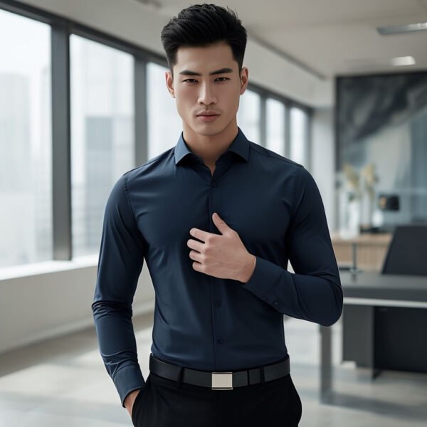 slim fit covered placket formal shirt