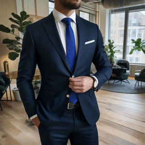 man in formal attire with modern office background