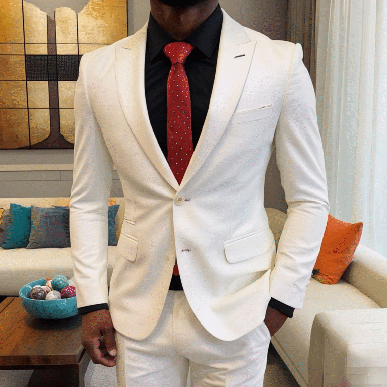 Do I need to change my suit every day? man in white suit with black shirt and red tie